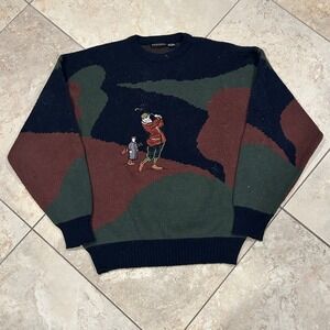 Vintage Pagliano Golf Sweater Mens XXL Navy Blue Green Brown Geometric Acrylic